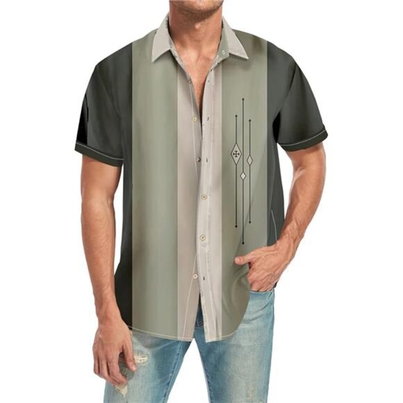 Men's Short Sleeve Button Down Bowling Shirts Hawaiian Casual Printed Summer - Picture 3 of 7